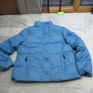 LL Bean Down Jacket Womens Large Blue Insulated Full Zip Hooded Puffer WARM Snow
